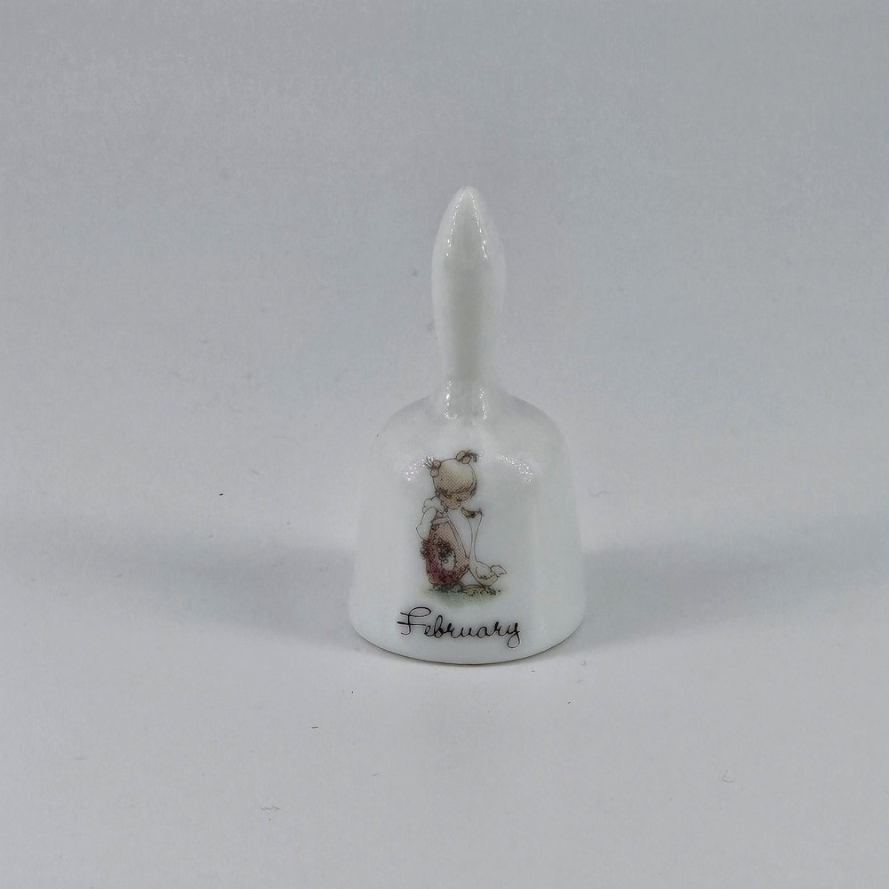 Precious Moments February Birthday Mini Angel Bell 1" Bisque Porcelain Vintage - Picture 1 of 3